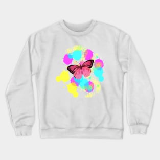 1980s girly cute colorful paint splatter pink butterfly Crewneck Sweatshirt